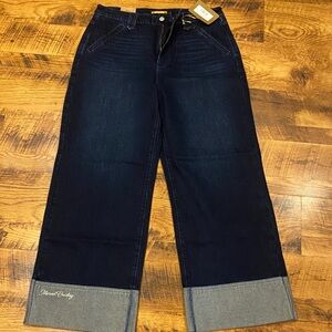 Navy Wide Leg Jeans with Contrast Hem